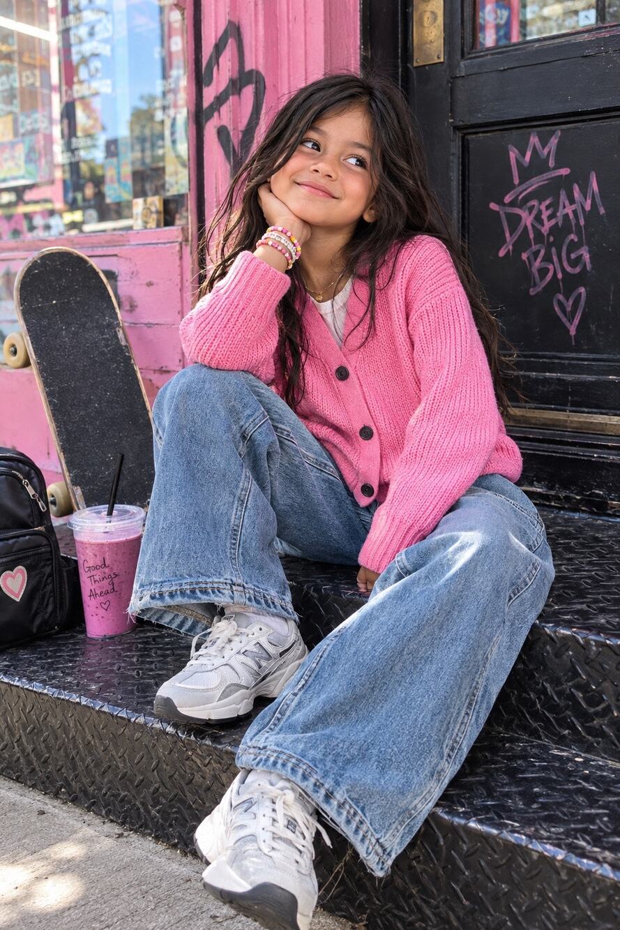 J.Crew Crewcuts Bubblegum Pink Chunky Knit Cardigan Girls 7/8